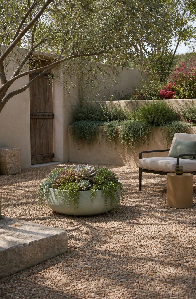 Large Jade finish Estrella planter shown on a concrete patio.