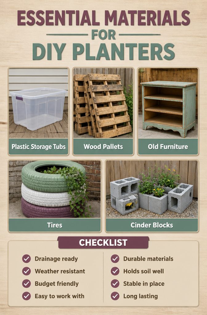 DIY Large Planters Outdoor Cheap: 10 Ideas for 2026 12 List of materials suitable for creating DIY outdoor planters.