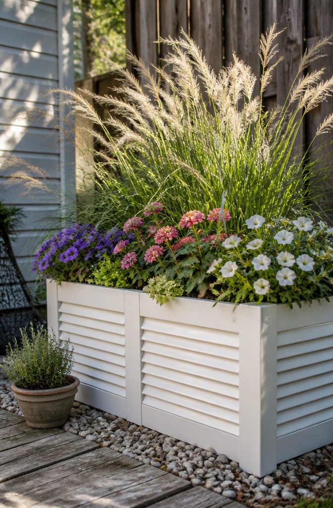 DIY Large Planters Outdoor Cheap: 10 Ideas for 2026 7 Repurposed vinyl shutters assembled as planter boxes.