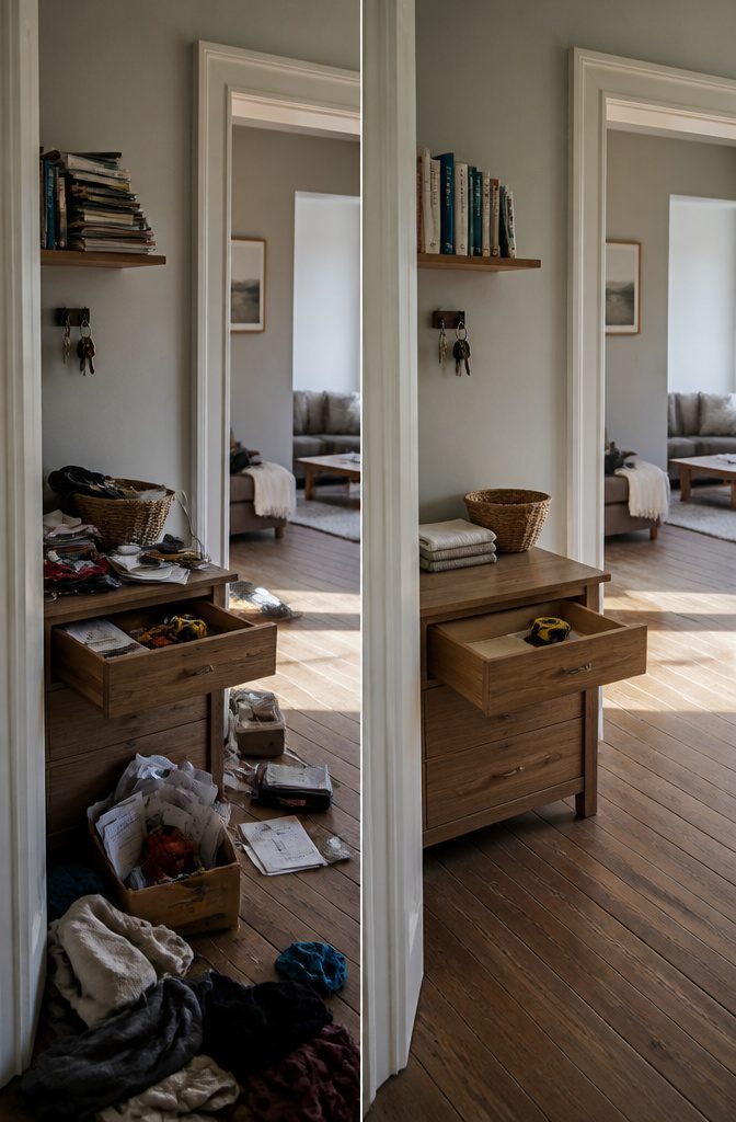 8 Ways to Be Clean and Keep Your Home That Way 2 Books and household items arranged neatly on a shelf
