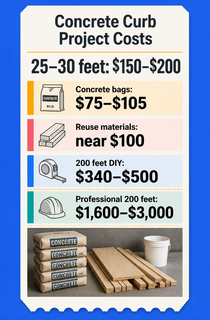 How to Build a Concrete Curb in 7 Steps 10 Project cost graphic listing concrete bags and curb-building supplies