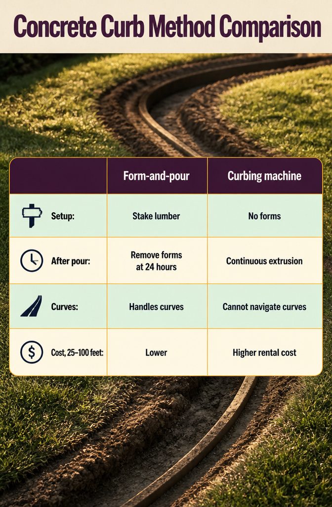 How to Build a Concrete Curb in 7 Steps 12 Diagram comparing lumber forms with a concrete curbing machine