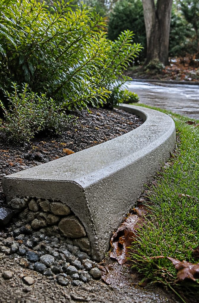 How to Build a Concrete Curb in 7 Steps 13 Concrete garden curb after rain with exposed gravel beneath one end