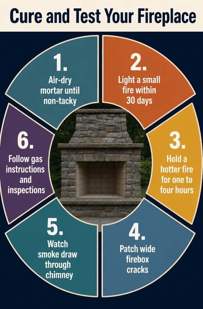 How to Build an Outdoor Fireplace: 9 Steps 10 Outdoor fireplace with a small test fire burning beneath its chimney