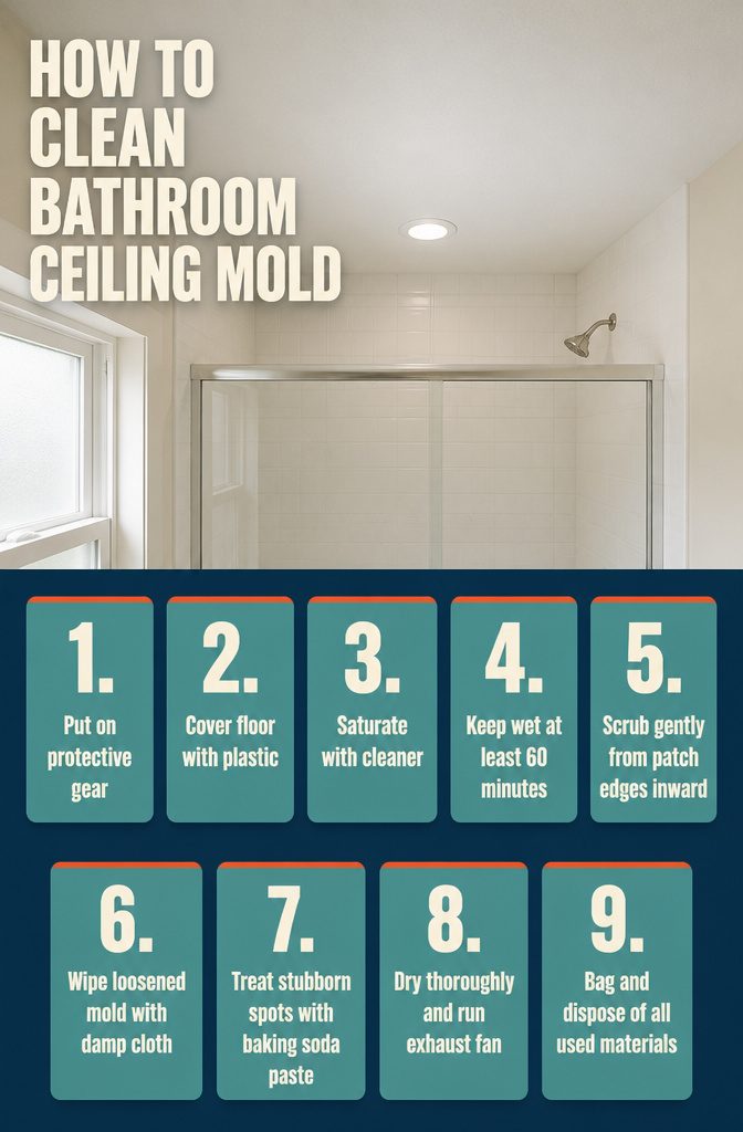 How to Clean Bathroom Ceiling Mold and Prevent Its Return 5 Bathroom ceiling mold cleaning guide with numbered steps and cleaner instructions