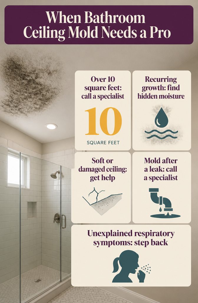 How to Clean Bathroom Ceiling Mold and Prevent Its Return 3 Bathroom mold information graphic with a warning about calling a professional