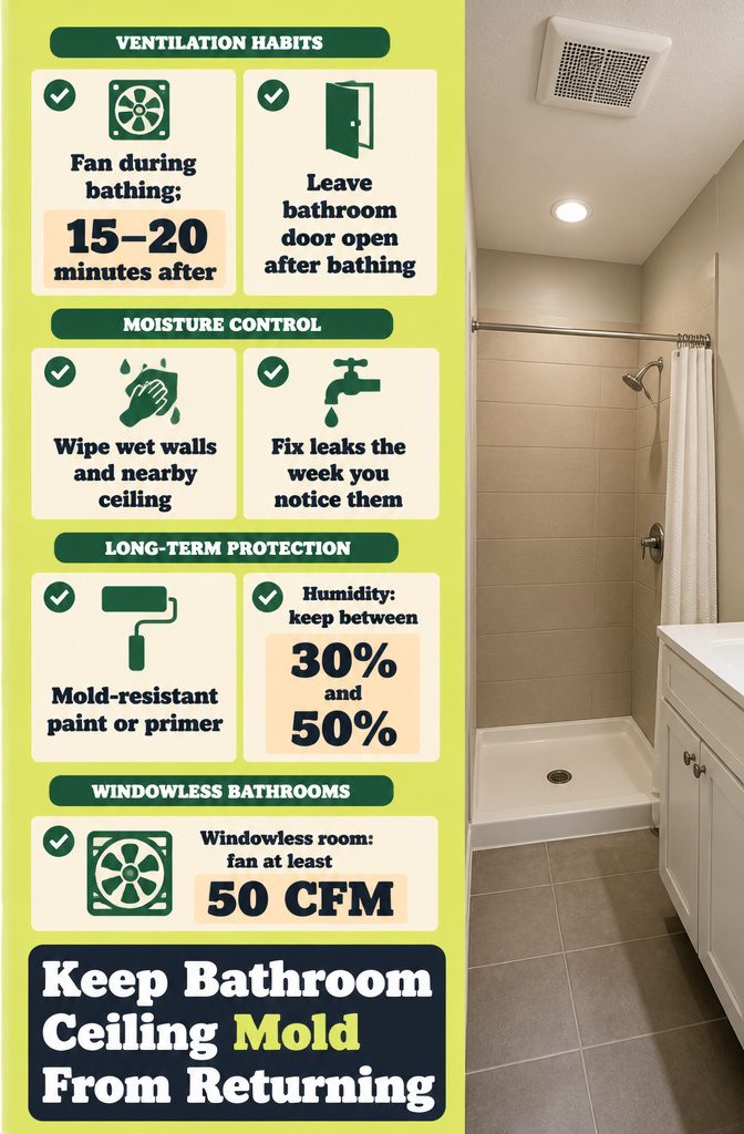 How to Clean Bathroom Ceiling Mold and Prevent Its Return 6 Bathroom mold prevention graphic listing ventilation and moisture control habits