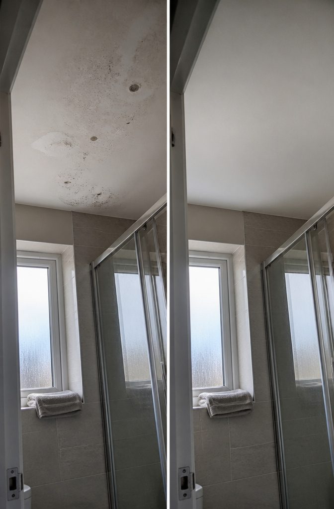 How to Clean Bathroom Ceiling Mold and Prevent Its Return 2 Hot shower sending a plume of steam straight toward the bathroom ceiling