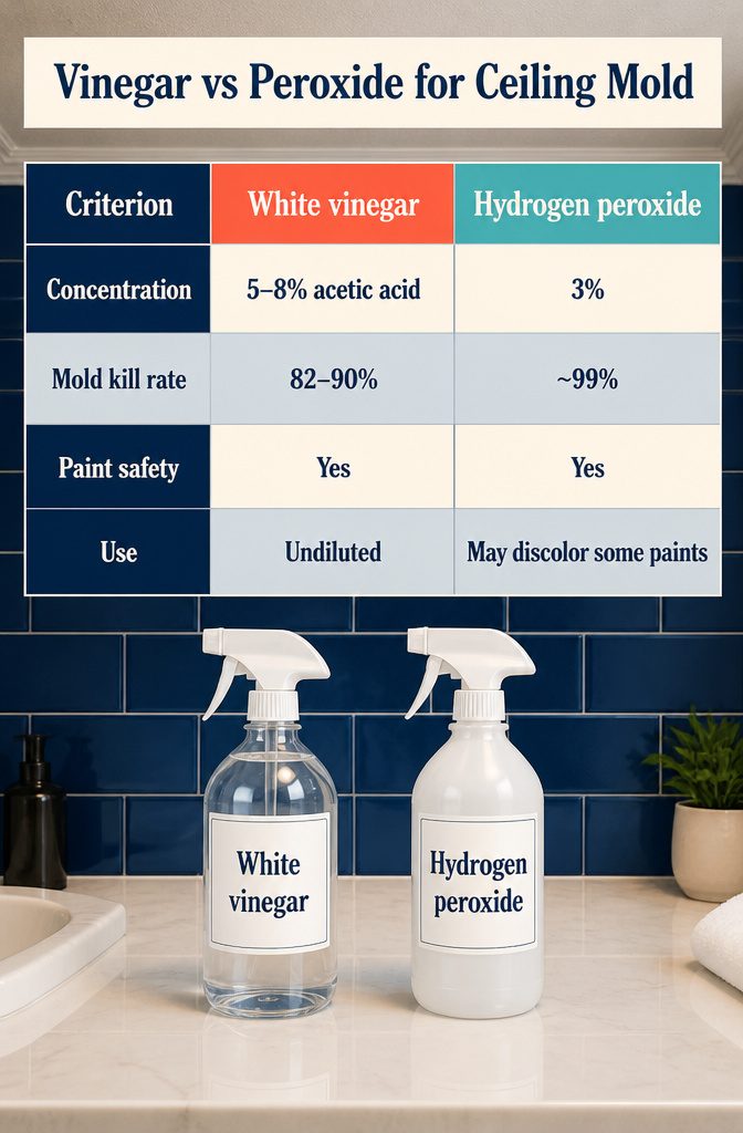 How to Clean Bathroom Ceiling Mold and Prevent Its Return 7 Vinegar and peroxide comparison chart with cleaner concentrations and notes