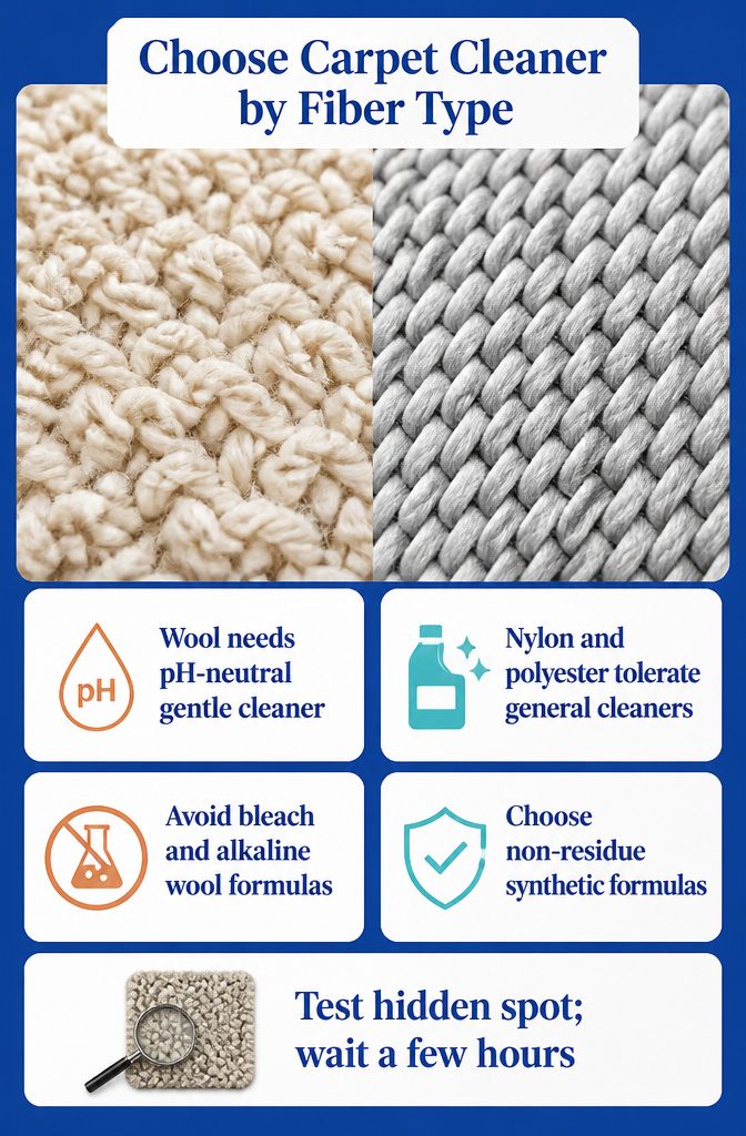 Instructional graphic about selecting carpet cleaner for different fiber types