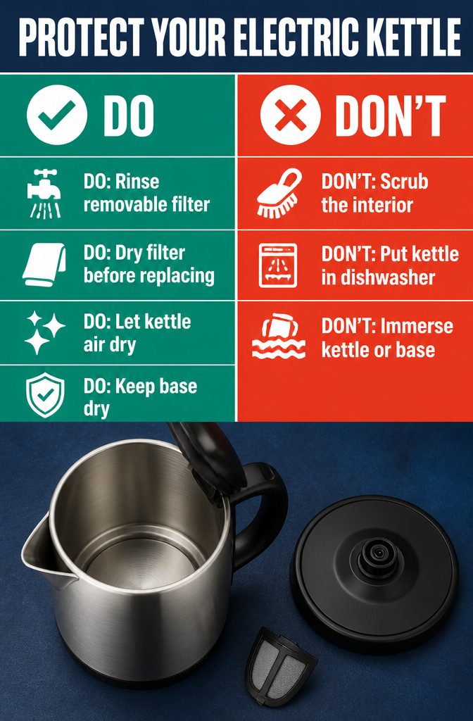 How to Clean an Electric Water Boiler in 6 Steps 10 Information graphic titled Protect Your Electric Kettle