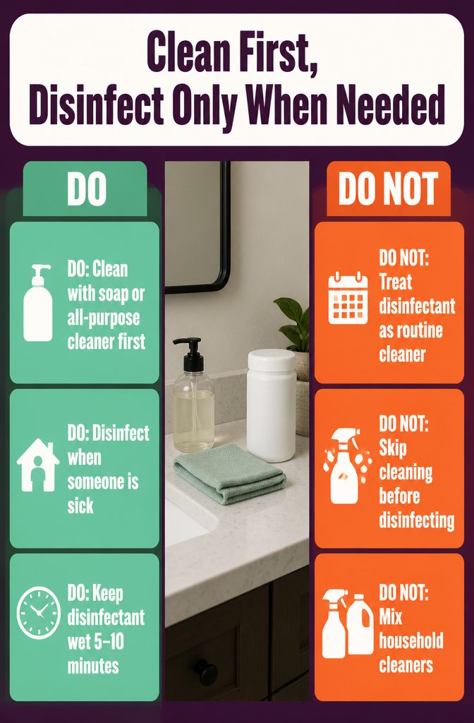 Information graphic showing a clean surface before disinfectant is applied