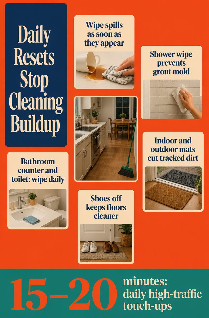 Information graphic with daily reset tasks for counters spills and floors
