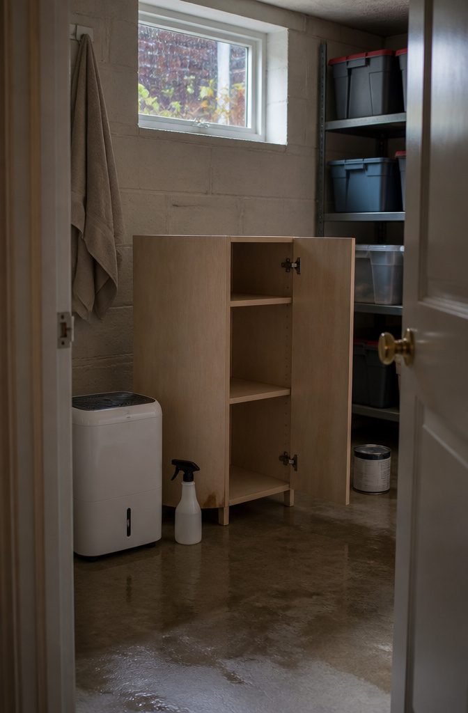 How to Clean IKEA Furniture: 9 Steps That Work on Any Finish 10 Particleboard cabinet beside a dehumidifier with a dark patch near its base