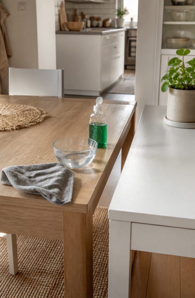 How to Clean IKEA Furniture: 9 Steps That Work on Any Finish 2 Laminate table edge with visible seam beside smooth painted furniture