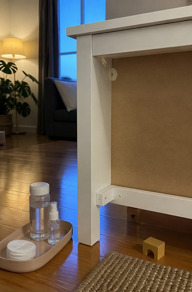 How to Clean IKEA Furniture: 9 Steps That Work on Any Finish 8 Painted furniture leg with a test spot beside a marker mark