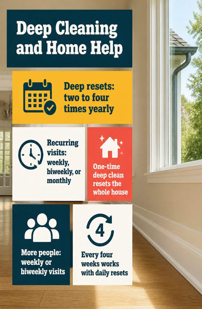 Home cleaning information graphic titled Deep Cleaning and Home Help