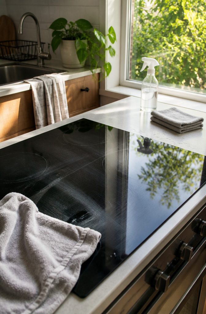 How to Clean Stove Glass Naturally: 6 Steps 7 Clean glass cooktop with a dry cloth ready to buff the surface