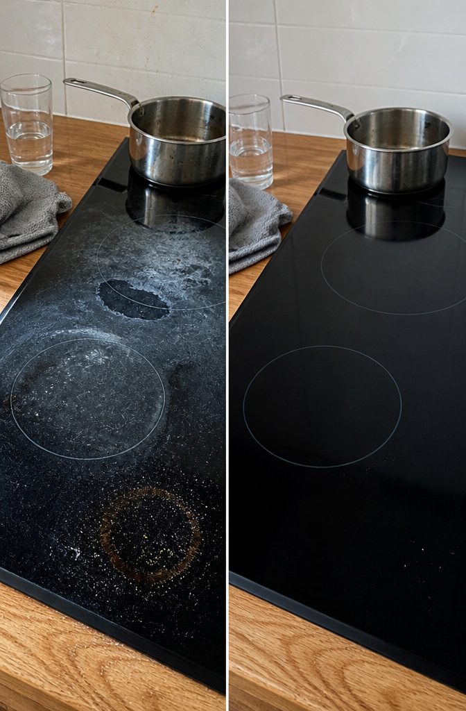 How to Clean Stove Glass Naturally: 6 Steps 8 Glass cooktop with cloudy spots and brown stains from cooking residue