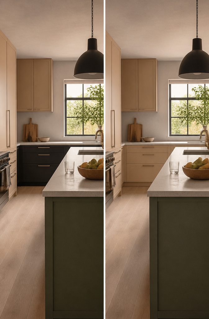 Modern kitchen with light cabinets and warm neutral finishes