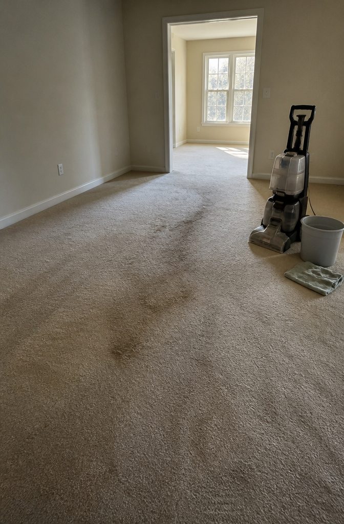 Cleaning professional using equipment to deep clean an apartment carpet