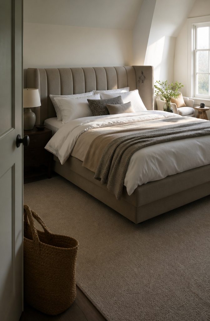16 Ways to Design a Guest Bedroom That Feels Inviting 2 Guest bed with a full-depth mattress, layered white bedding, and a floating base.