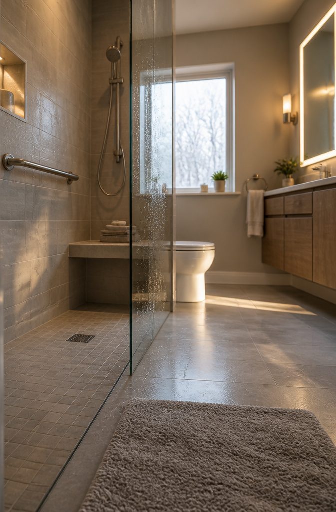 Bathroom interior photographed for an article about accessibility and comfort features