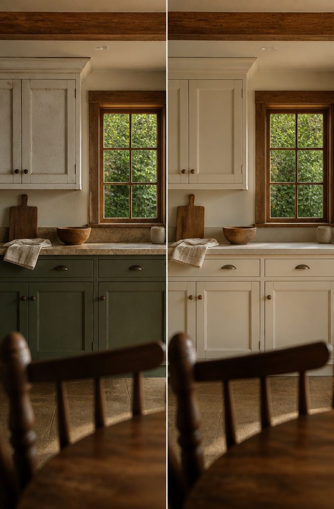 10 Ways to Design a Rustic Kitchen That Feels Warm and Real 4 Rustic kitchen in warm neutral tones with muted green accents