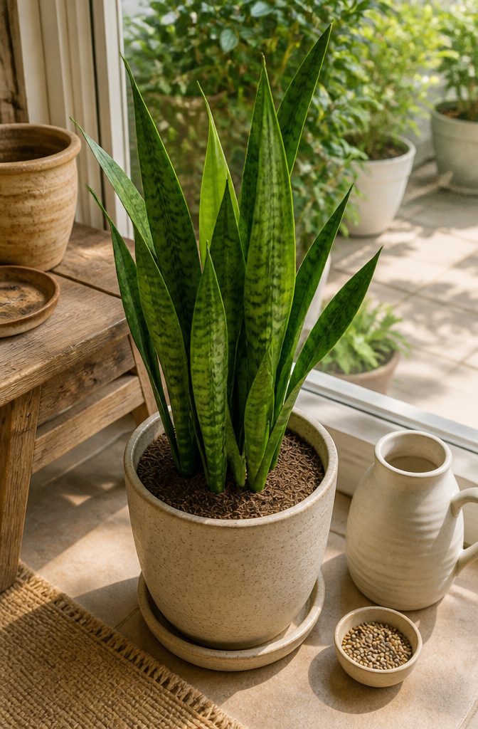 Snake plant standing in an indoor room