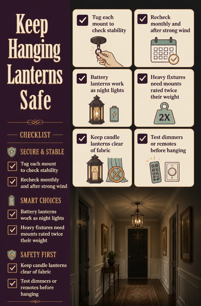 Safety information graphic with tips for hanging lanterns
