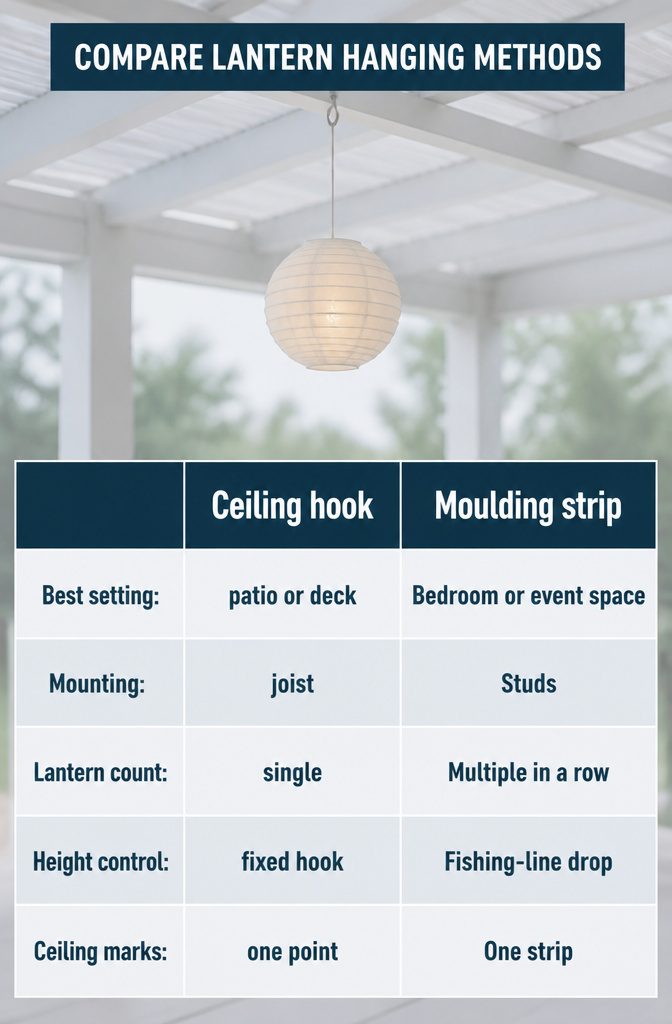 Hanging methods information graphic with hooks chains and brackets