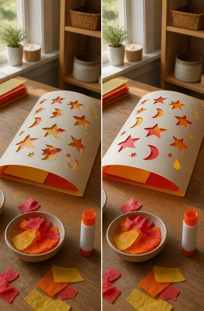How to Make a Lantern: 7 Steps to a Paper Lantern at Home 5 Paper lantern sheet with cutout shapes backed by colored tissue paper