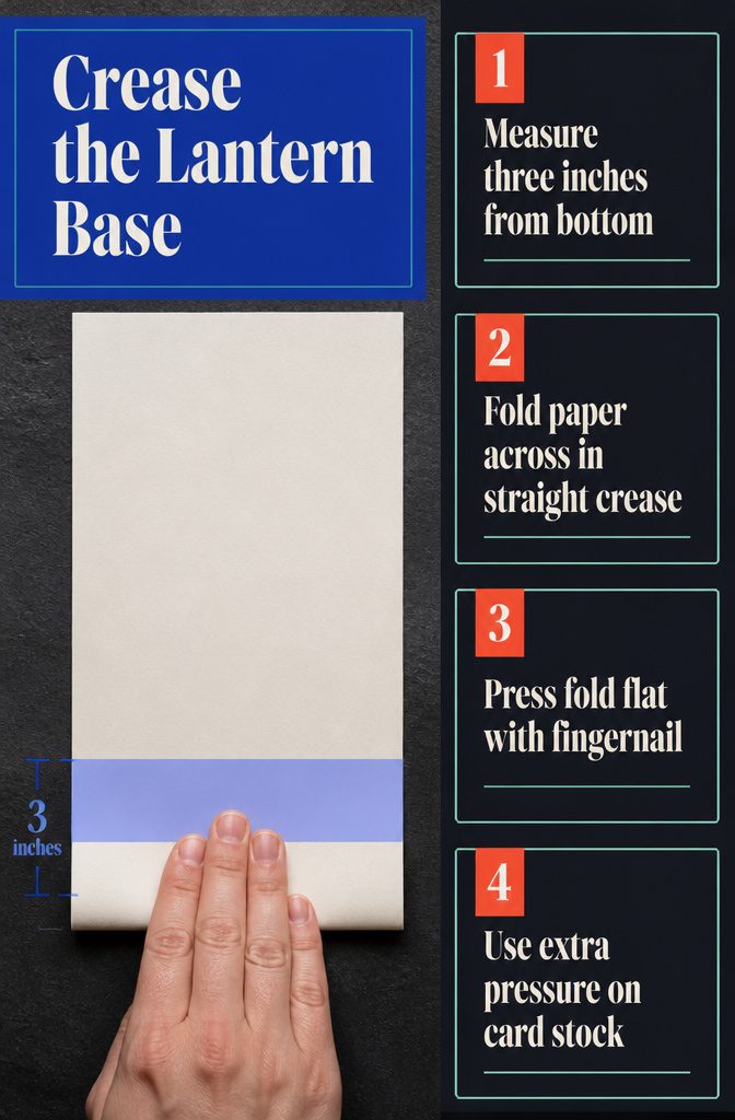 How to Make a Lantern: 7 Steps to a Paper Lantern at Home 3 Paper folded across its width with the crease pressed flat