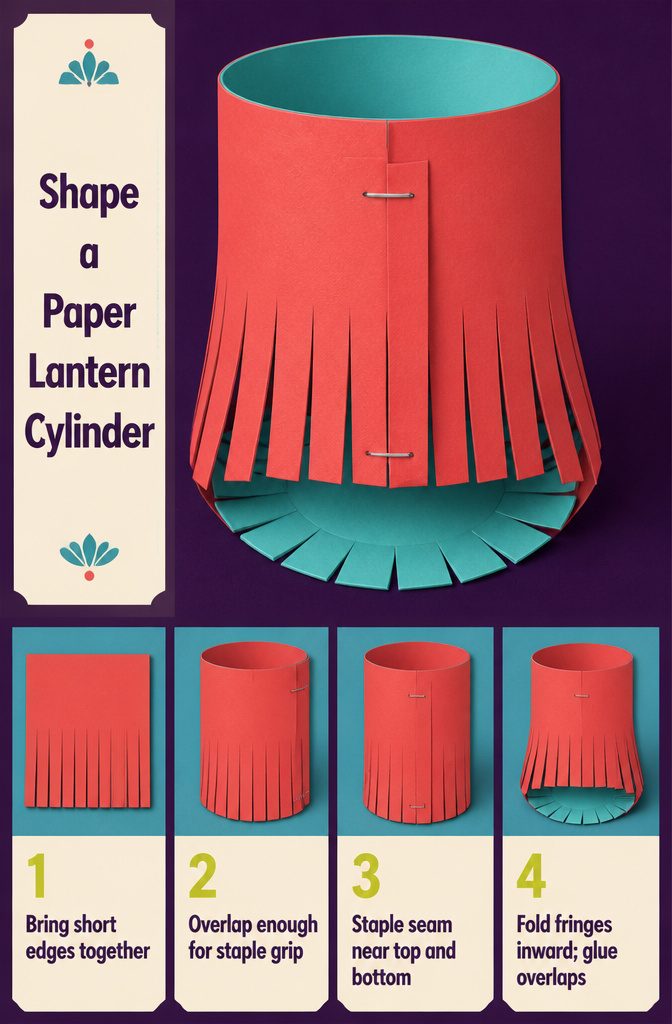 How to Make a Lantern: 7 Steps to a Paper Lantern at Home 6 Paper lantern cylinder with overlapping fringe folded across its base