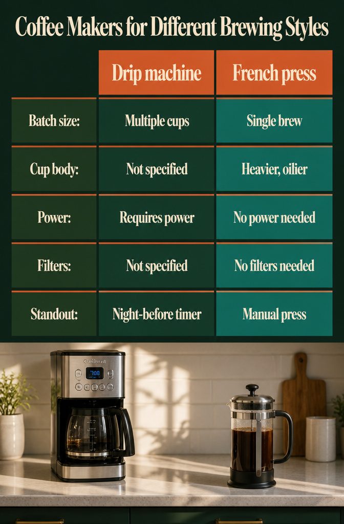 12 Ways to Make a Coffee Bar at Home 4 Coffee makers for different brewing styles shown together in an information graphic