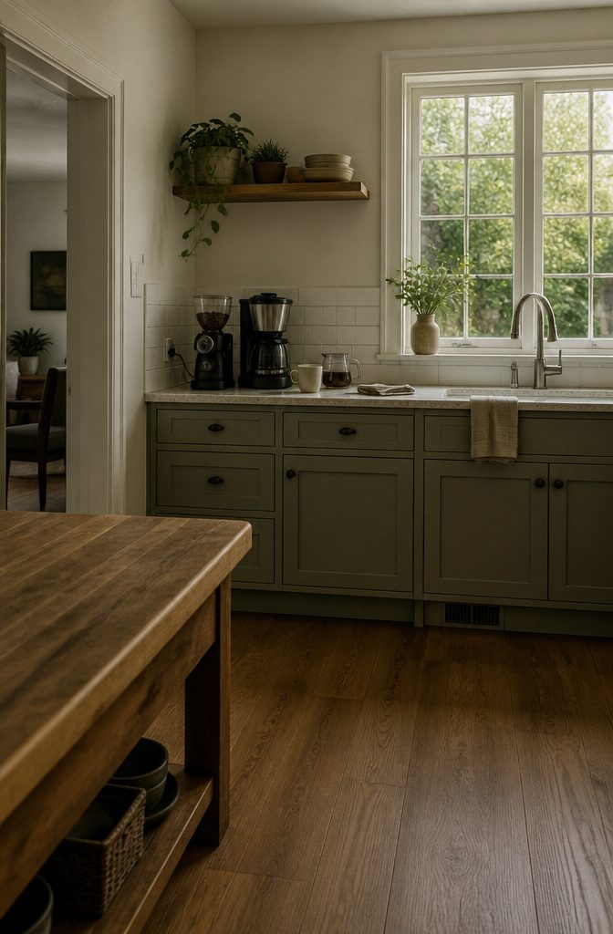 12 Ways to Make a Coffee Bar at Home 2 Kitchen counter beside an outlet with a coffee maker and room to brew