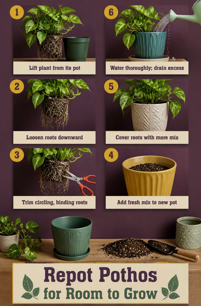 How to Make Pothos Bushier: 4 Ways to Get Fuller Growth 7 Pothos being repotted with loosened roots and fresh potting mix