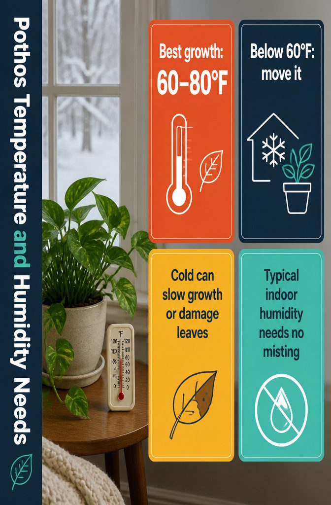 How to Make Pothos Bushier: 4 Ways to Get Fuller Growth 8 Pothos plant indoors near a thermometer and humidity gauge