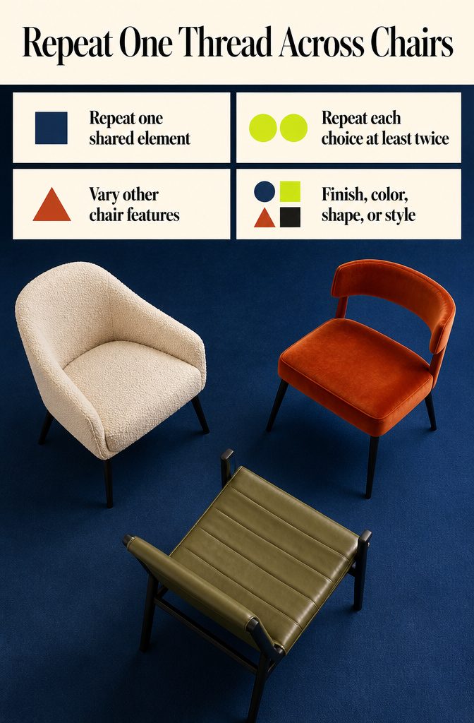 How to Mix Chair Colors: 7 Ideas That Work in Any Room 10 Mismatched chairs with shared color material shape or style details