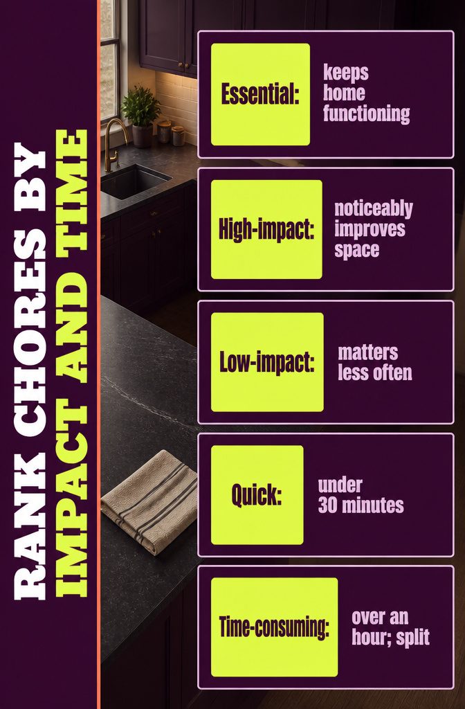 Cleaning task chart organized by impact and time
