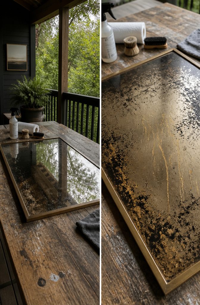 How to Paint Mirrors: 8 Steps to Follow 14 Mirror with a mottled antique finish in black gold and silver