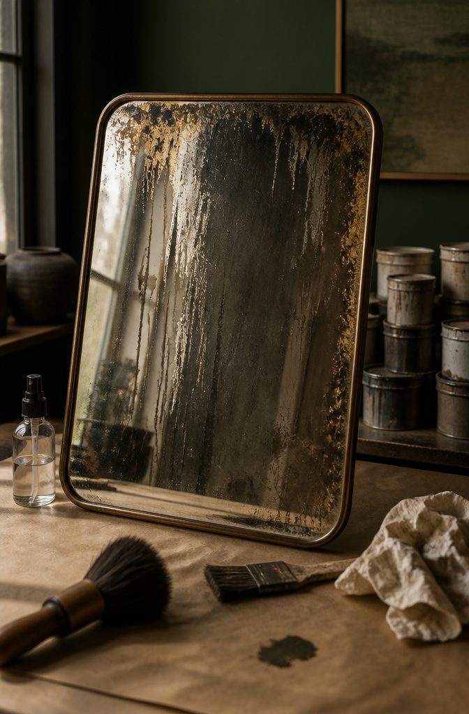 How to Paint Mirrors: 8 Steps to Follow 8 Painted mirror with a brush and foam roller beside the frame