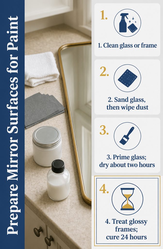 How to Paint Mirrors: 8 Steps to Follow 6 Clean mirror glass and frame prepared for painting