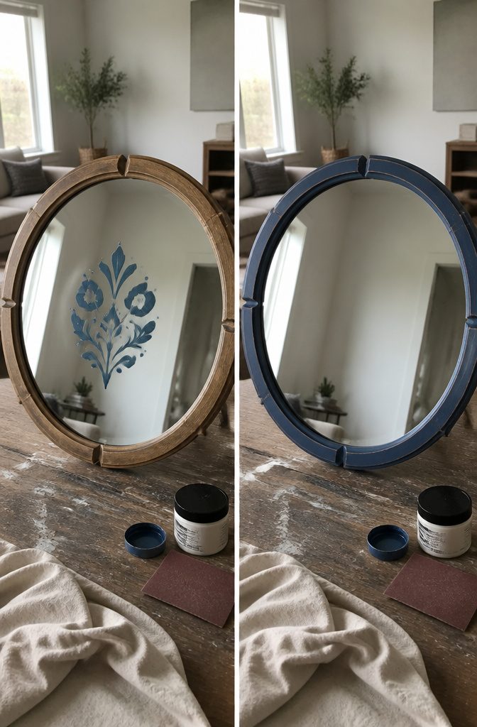 How to Paint Mirrors: 8 Steps to Follow 2 Mirror with a painted glass design and a contrasting painted frame