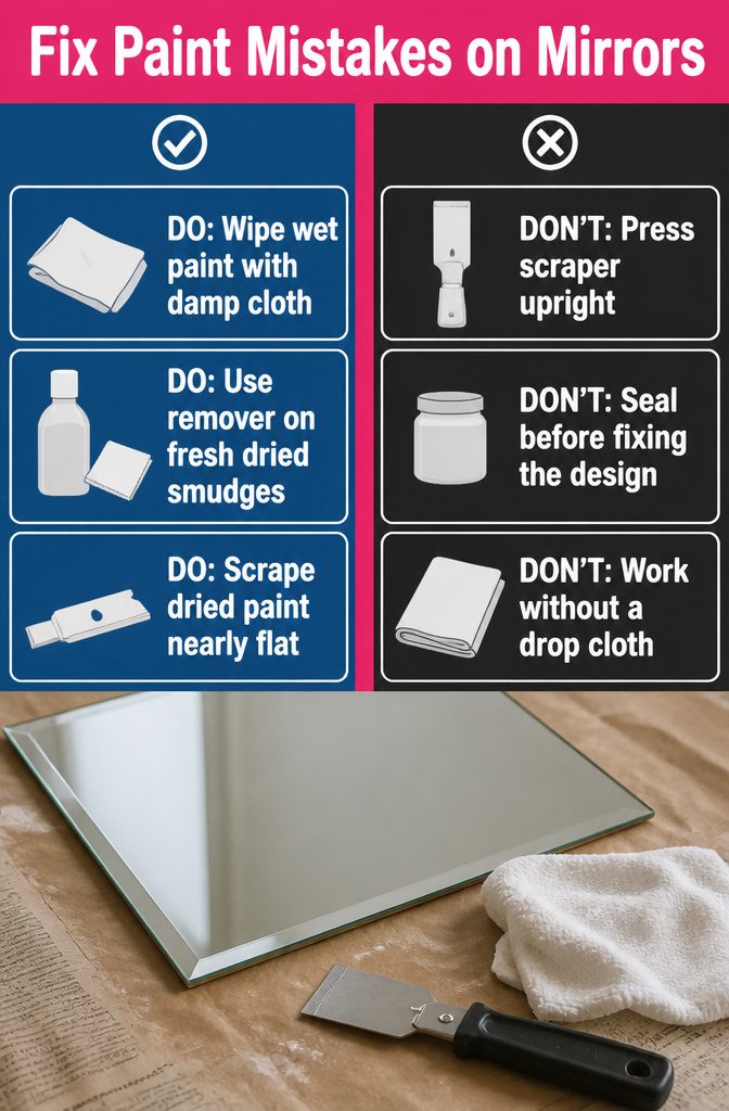 How to Paint Mirrors: 8 Steps to Follow 15 Razor blade held flat against mirror glass beside a small paint mark