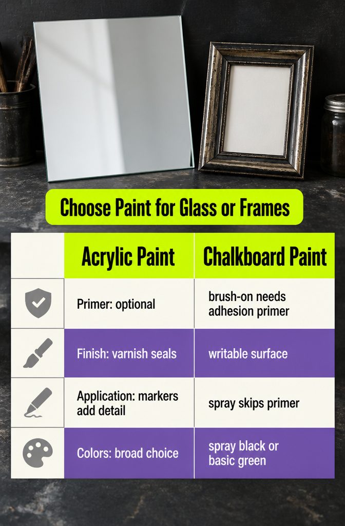 How to Paint Mirrors: 8 Steps to Follow 12 Paint samples and brushes beside a mirror with painted glass and frame
