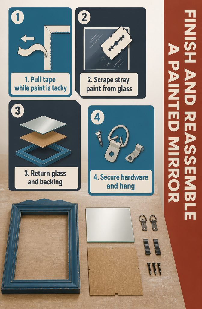How to Paint Mirrors: 8 Steps to Follow 11 Painted mirror glass fitted into a frame with backing and mounting hardware
