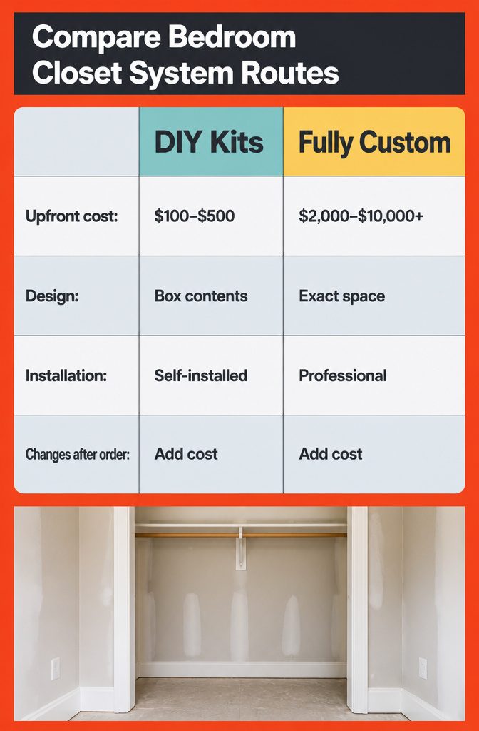 How to Remodel a Bedroom Closet: 7 Steps From Empty to Finished 5 Closet system comparison graphic showing four remodeling options