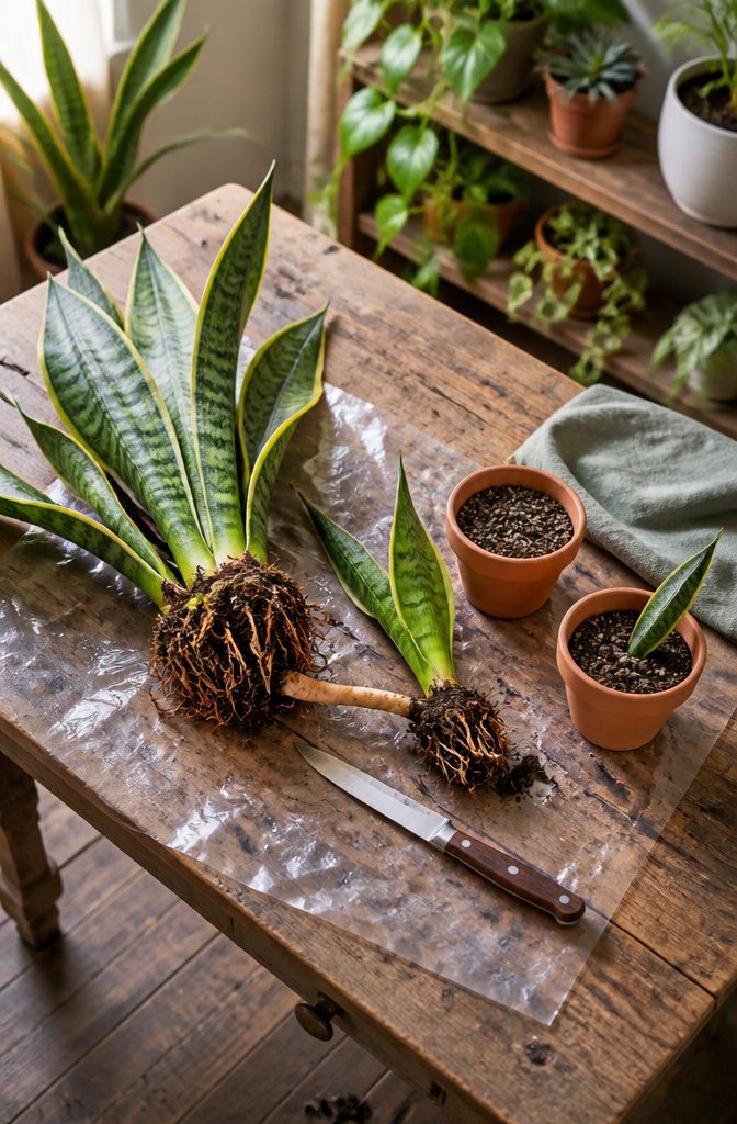 How to Repot a Snake Plant in 6 Steps 10 Snake plant pup with roots separated from the mother plant at the rhizome