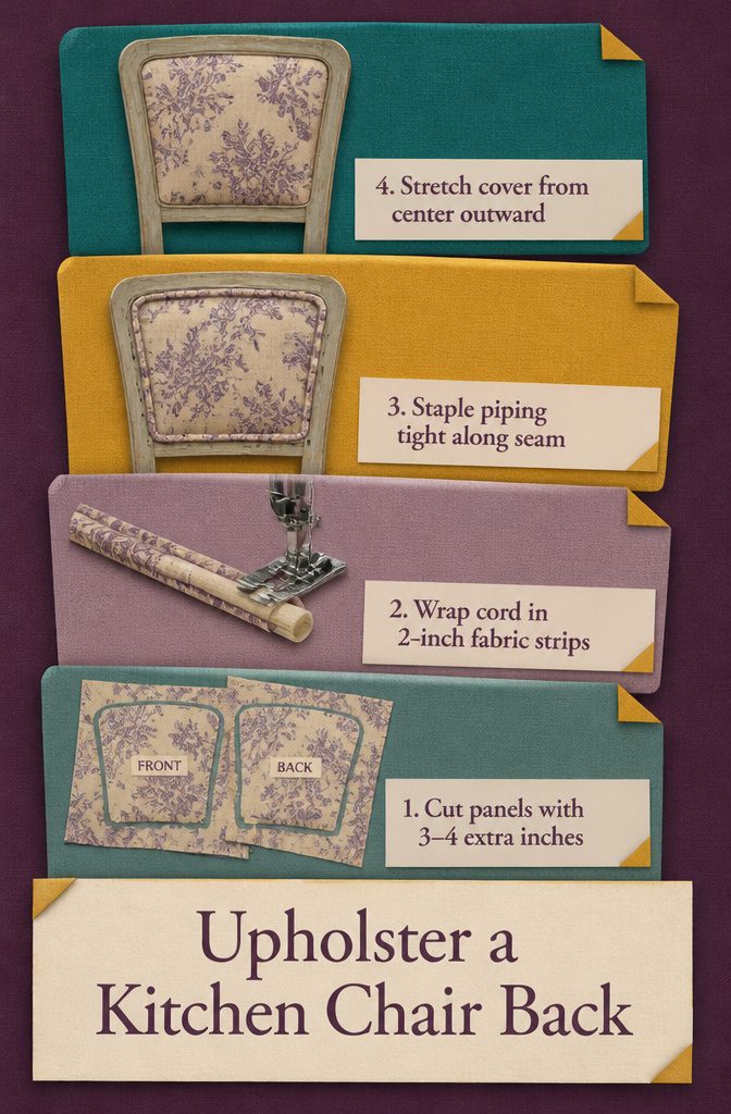How to Reupholster Kitchen Chairs in 8 Steps 9 Kitchen chair back with piping along the frame and taut upholstery